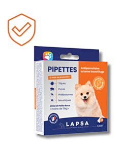 Pipettes antiparasites Chiot et Chien Petite Race à l'icaridine - x3
